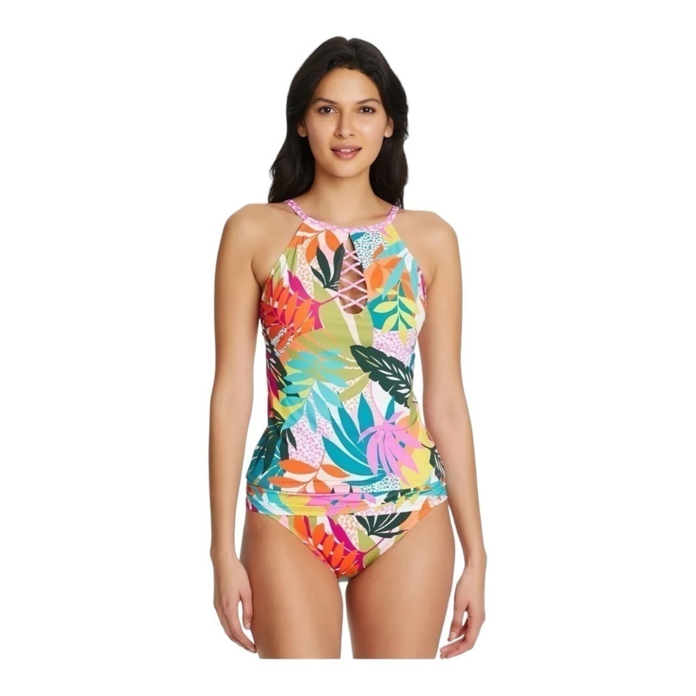 Bleu Rod Beattie MULTI Wild at Heart High Neck Tankini Swim Top NWT